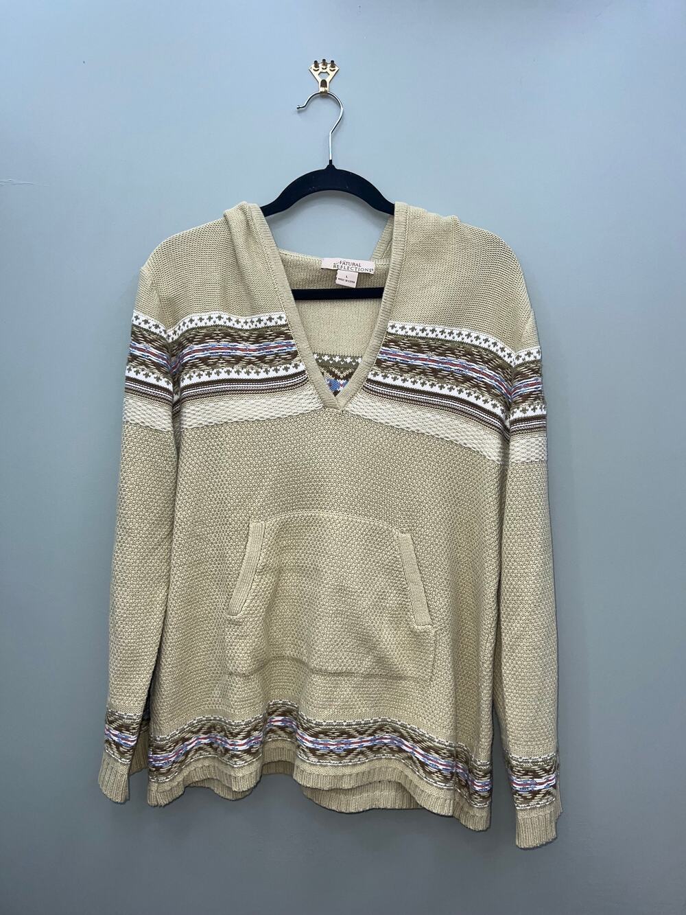Fair Isle Hooded Sweater Large Cozy Cottagecore Cabin Core Pullover